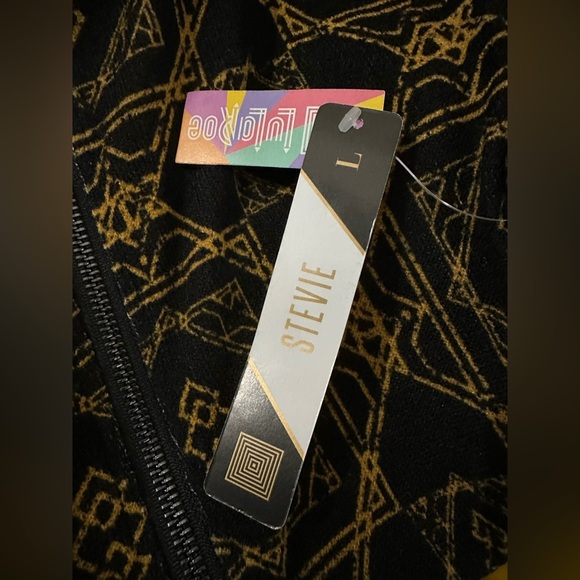 LuLaRoe Stevie Holiday Elegant Collection Black Gold Bomber Jacket Size L NWT - Picture 7 of 9